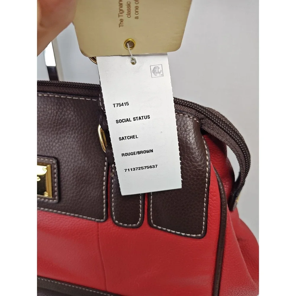 NWT Tignanello Social Status Satchel Leather Handbag Red Brown Shoulder Strap